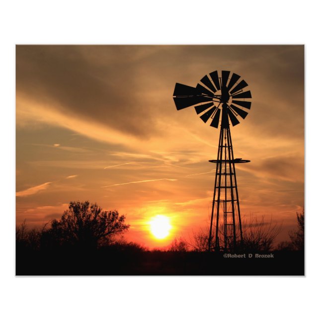 Kansas Kvarn Sunset, Clouds Photo EnUtvidgning Fototryck (Framsidan)
