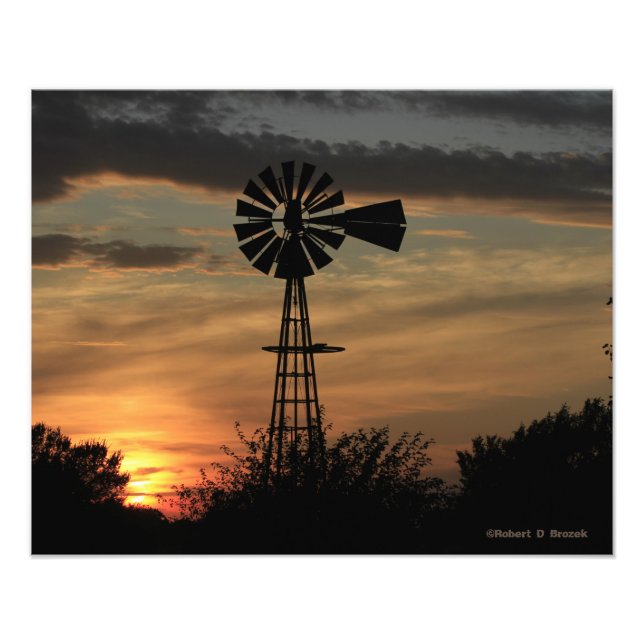 Kansas Kvarn Sunset, Clouds Photo EnUtvidgning Fototryck (Framsidan)