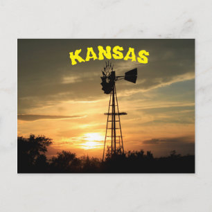 Kansas Kvarn Sunset Post Card. Vykort