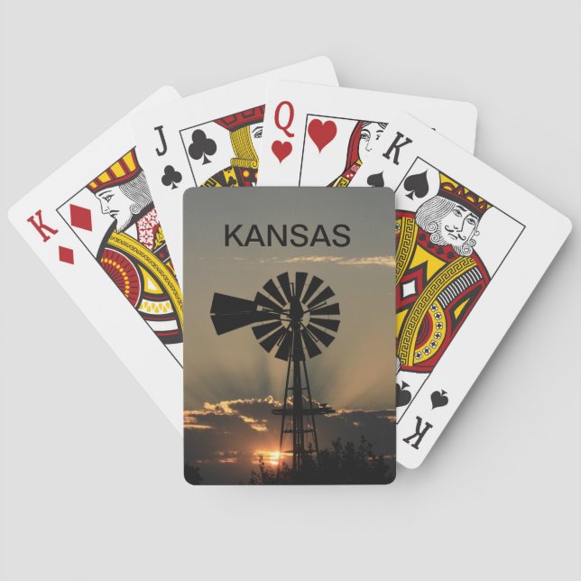 Kansas Kvarn Sunset silhouette med solstrålar Casinokort (Baksidan)
