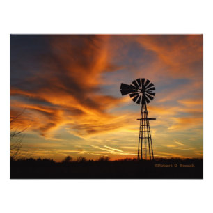 Kansas Kvarn Sunset Silhouette Photo/Poster Fototryck