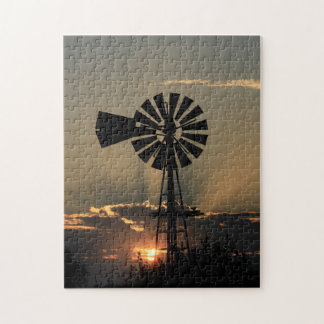 Kansas Kvarn Sunset with Sol Rays Jigszle Puzzle Pussel