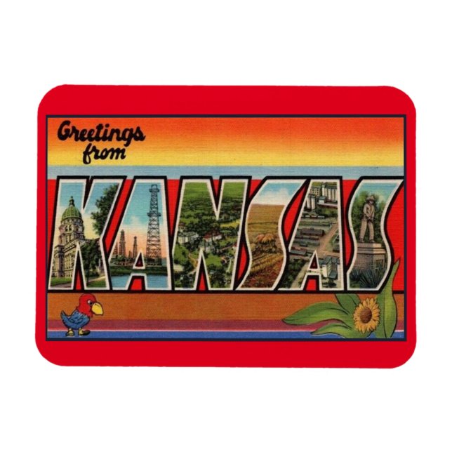 Kansas-kylmagnet - vintage resor magnet (Horisontell)