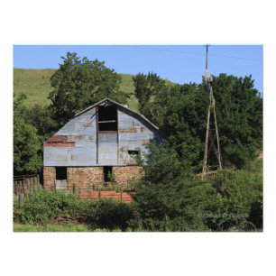 Kansas Land Barn med Farm Kvarn Fototryck