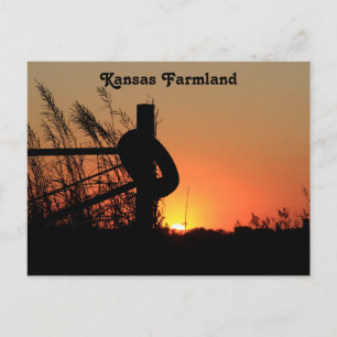 Kansas Land Farmland Sunset Vykort