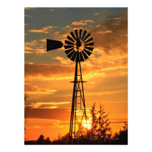 Kansas Land Kvarn med moln, Fototryck