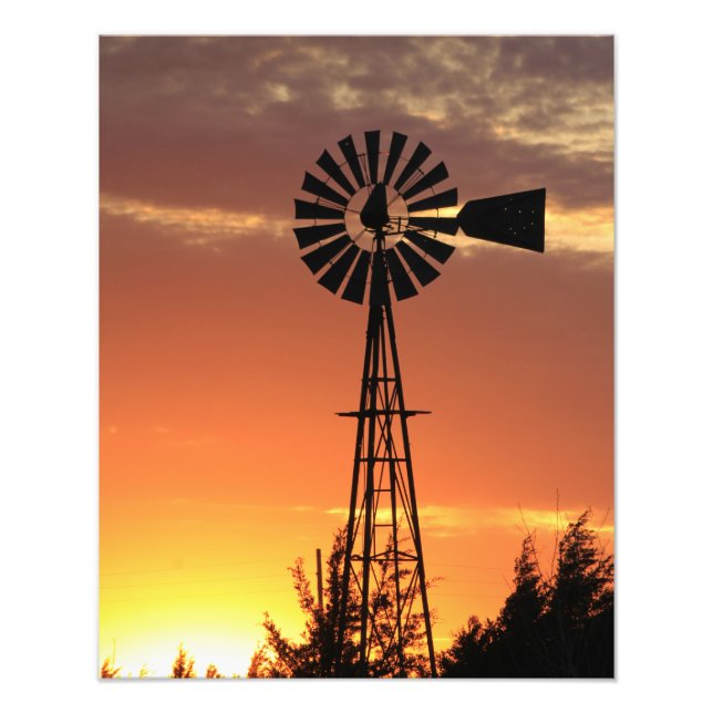 Kansas Land Kvarn med moln, fotoutskrift Fototryck (Framsidan)