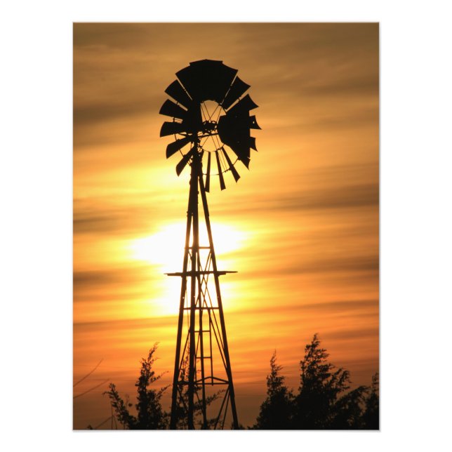 Kansas Land Kvarn med moln, fotoutskrift Fototryck (Framsidan)