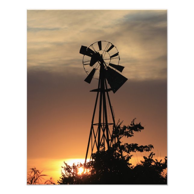 Kansas Land Kvarn med moln, fotoutskrift Fototryck (Framsidan)