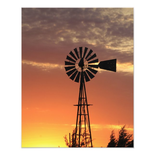 Kansas Land Kvarn med moln, fotoutskrift Fototryck (Framsidan)