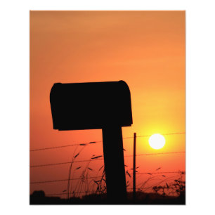 Kansas Mail Box Silhouette Sunset med moln Fototryck