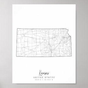 Kansas Minimal Street Karta Poster