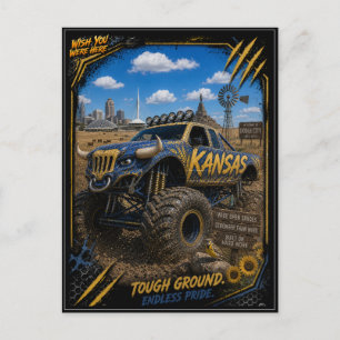 Kansas Monster Truck Terräng Konst Vykort