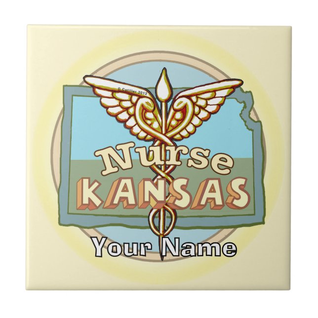 Kansas Nurse Caduceus Tile Kakelplatta (Framsidan)