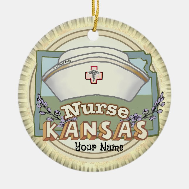 Kansas Nurse Julgransprydnad Keramik (Framsidan)