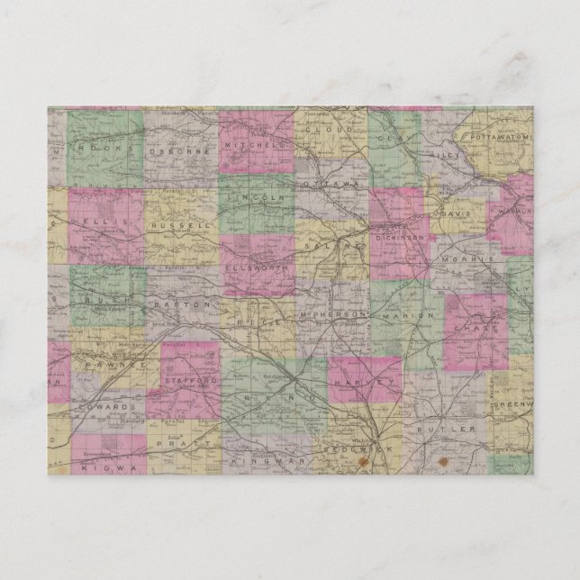 Kansas Officiell Topophy State Atlas Vykort (Framsida)