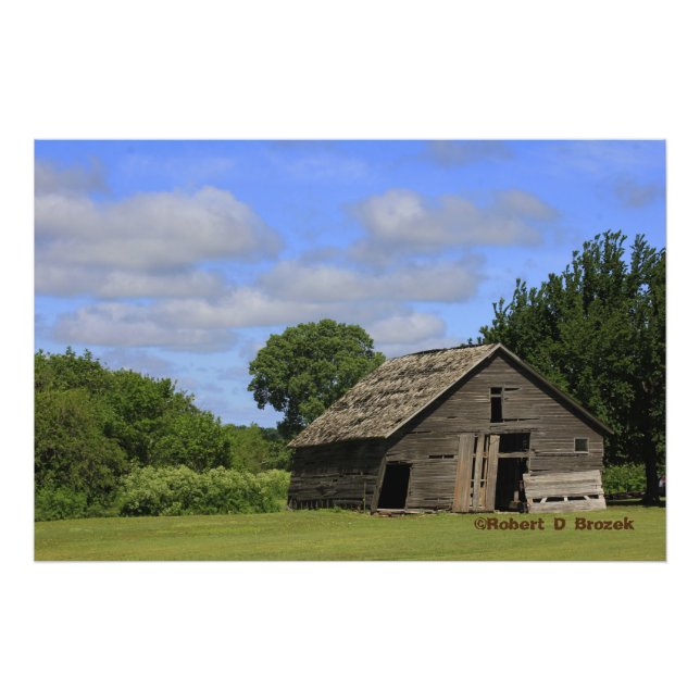 Kansas Old Barn med blå himmel Photo Poster. Fototryck (Framsidan)