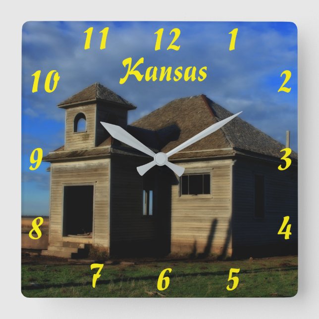 Kansas Old school Wall Clock Fyrkantig Klocka (Framsida)