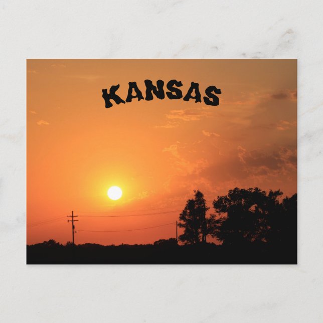 Kansas Orange Sunset med Power linjer Post Card Vykort (Framsida)