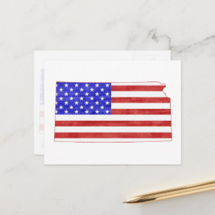 Kansas Patriotic State Shaped American Flagga Vykort