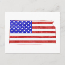 Kansas Patriotic State Shaped American Flagga Vykort