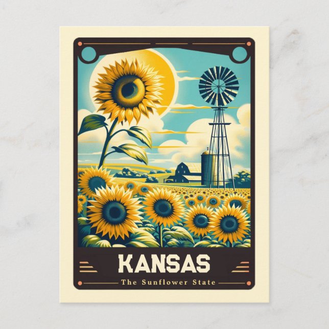 Kansas | Patriotisk Vintage Vykort (Framsida)