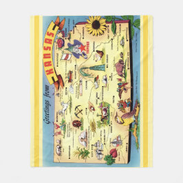 Kansas Postcard Map Throw Fleecefilt