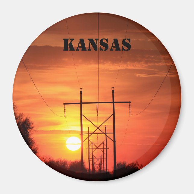 Kansas Power Line Sunset Closeup Magnet (Framsidan)