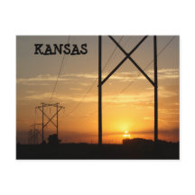 Kansas Power Line Sunset Silhouette-vykort