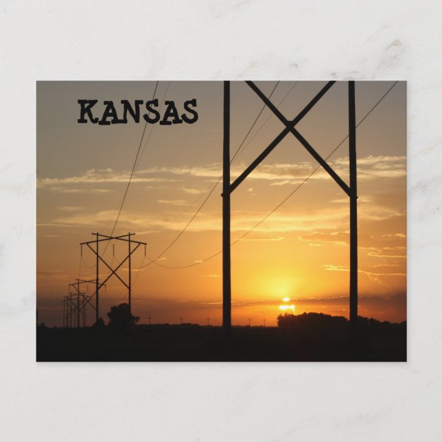 Kansas Power Line Sunset Silhouette-vykort Vykort (Framsida)