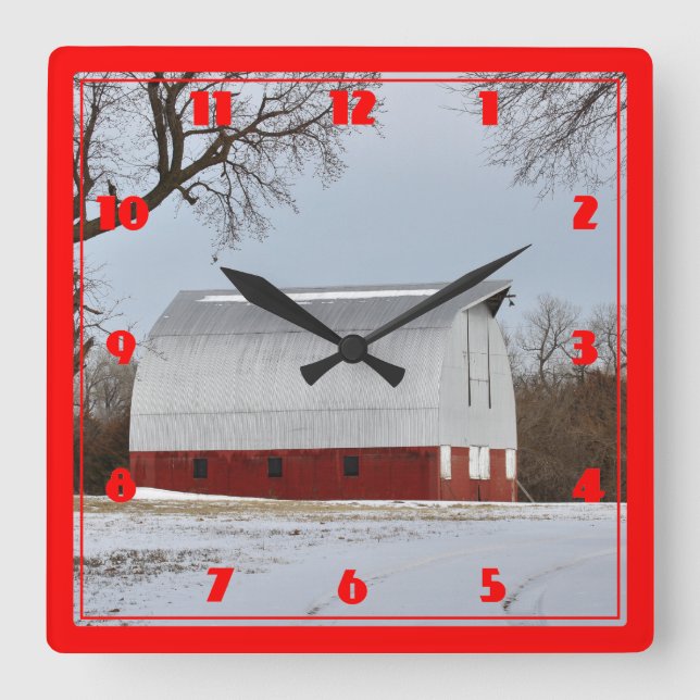 Kansas Red Barn Fyrkantig Klocka (Framsida)