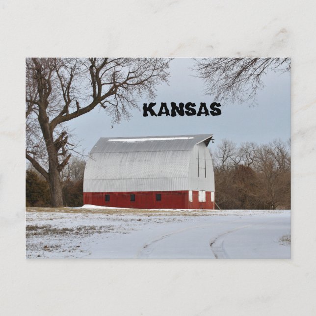 Kansas Red Barn med postkortet träd och himlar Vykort (Framsida)