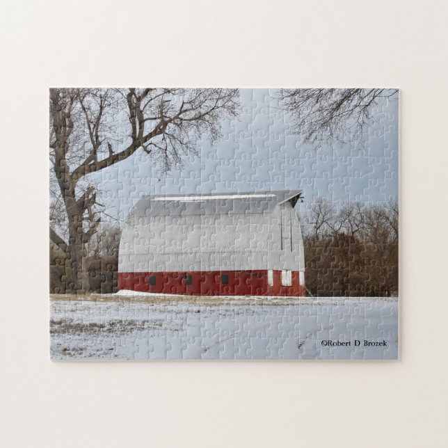 Kansas Red Barn och Snö Pussel (Horisontell)