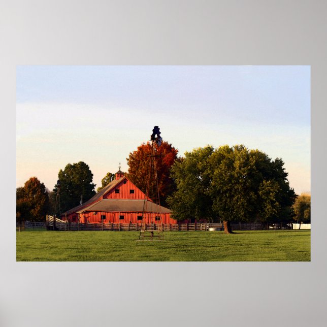 Kansas Red Barn på hösten, 12 x 8 tum Poster (Framsidan)