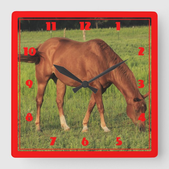 Kansas Red Horse Fyrkantig Klocka (Framsida)