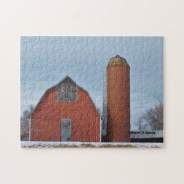 Kansas Red Land Barn med Snö Jigszawapuns Pussel