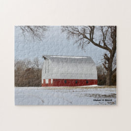 Kansas Red Land Barn med Snö Jigszawapuns Pussel