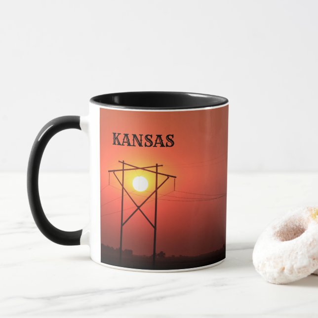 Kansas Red Power Line sunset COFFEE MUGG (Med munk)