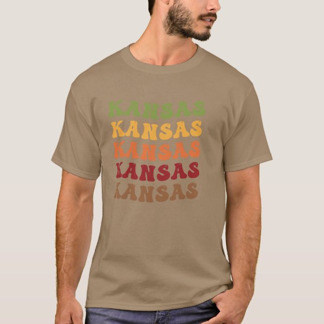 Kansas Retro Vintage Wavy Text T Shirt (Framsida)