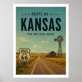 Kansas Route 66 Farm Road Vintage Resemålning Kons Poster