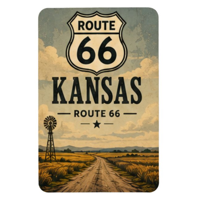 Kansas Route 66 Prairie Road Resemåls Konst Magnet (Vertikal)