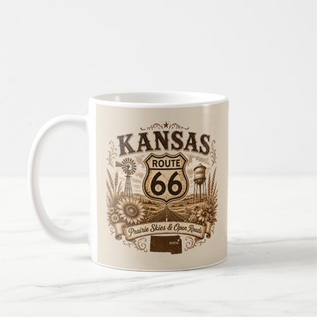 Kansas Route 66 Prärie Morgondriven Kaffemugg (Vänster)