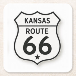 Kansas Route 66 Retro White Shield Coaster Underlägg Papper Kvadrat
