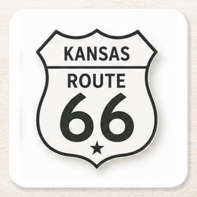 Kansas Route 66 Retro White Shield Coaster Underlägg Papper Kvadrat (Framsidan)