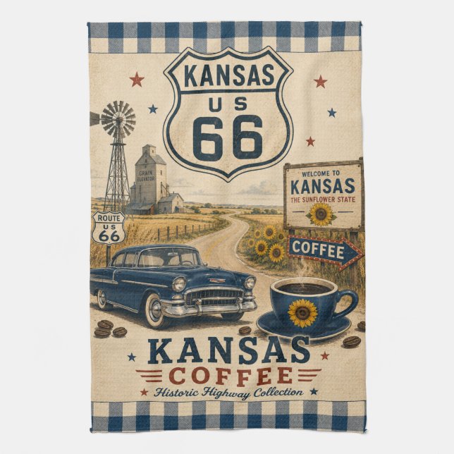 Kansas Route 66 Sunflower Diner Vägsida Kökshandduk (Vertikal)