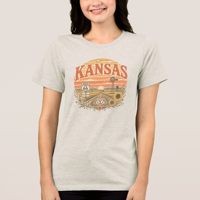 Kansas Route 66 Sunflower State Vintage T Shirt (Framsida)