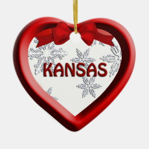 Kansas Snowflake Heart jul Ornament
