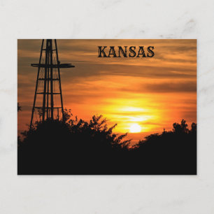 Kansas solnedgång med siluett av väderkvarn vykort
