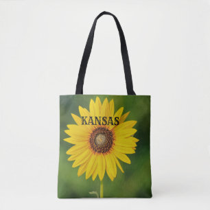 Kansas Solros med gröntens bakgrund Tote Bag Tygkasse