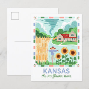 Kansas Solrosstat USA Sommarresa Vykort